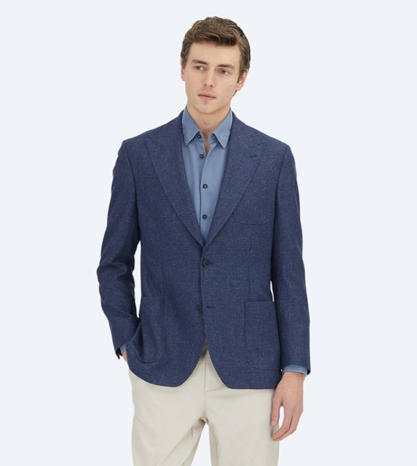 Solid Comfort Fit Wool Blend Blazer