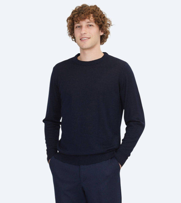 Solid Crew Neck Knit Sweater