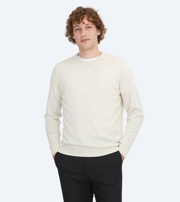 Solid Crew Neck Knit Sweater