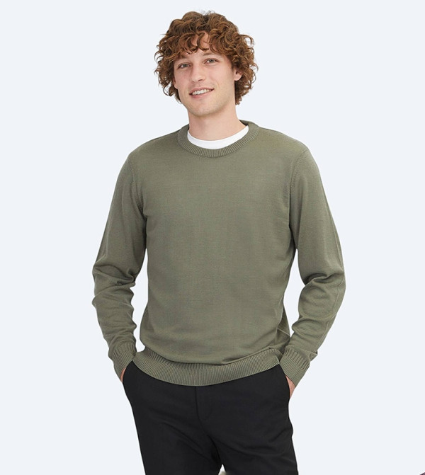 Solid Crew Neck Knit Sweater