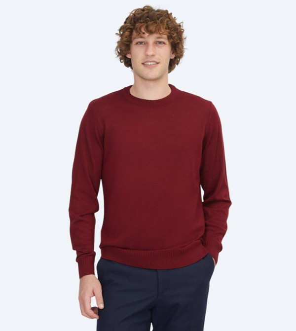 Solid Crew Neck Knit Sweater