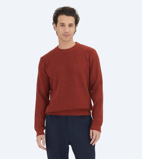 Textured Crew Neck Knit Sweater