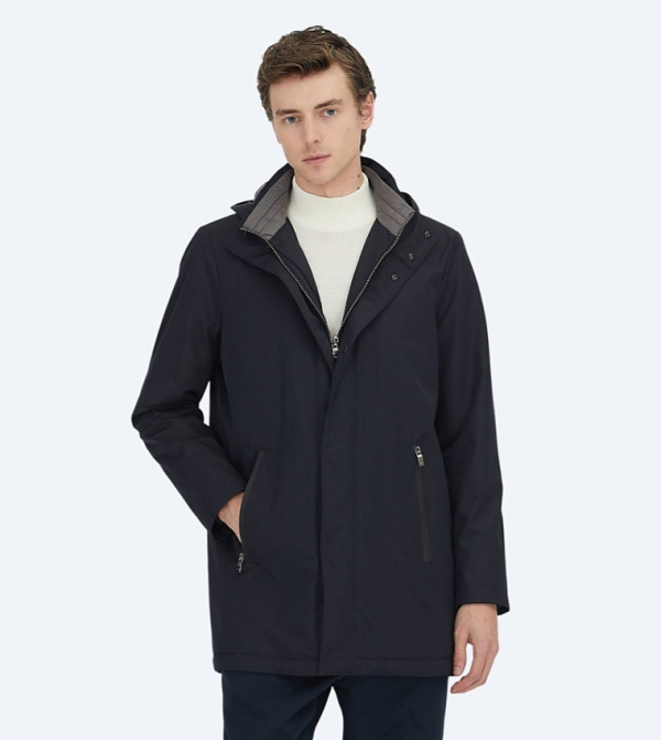 Solid Hooded Woven Coat