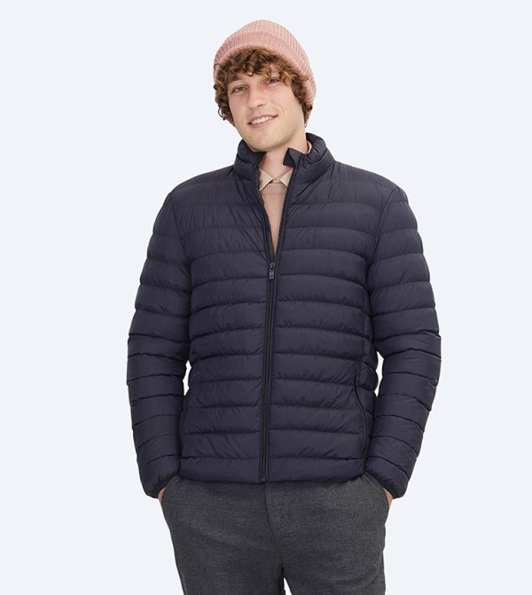 Solid Regular Fit High Neck Woven Puffer Jacket