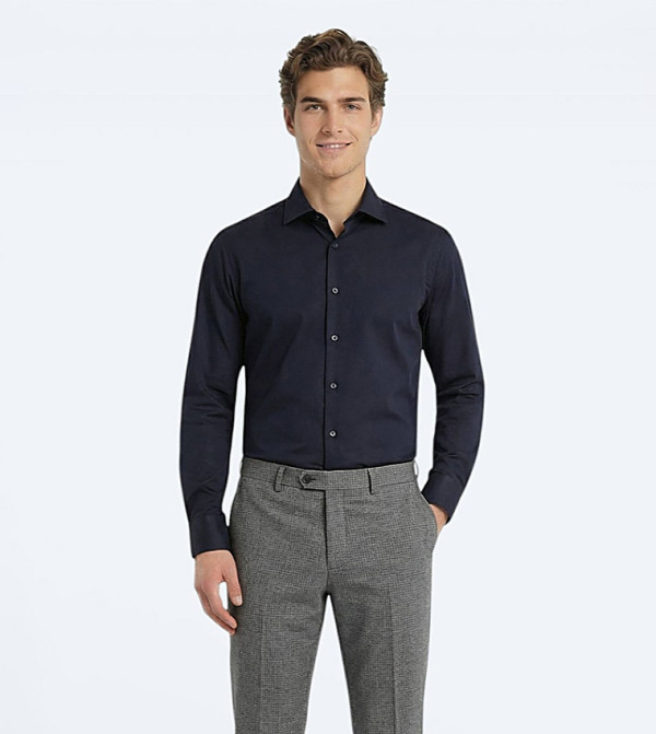 Solid Long Sleeves Slim Fit Cotton Shirt