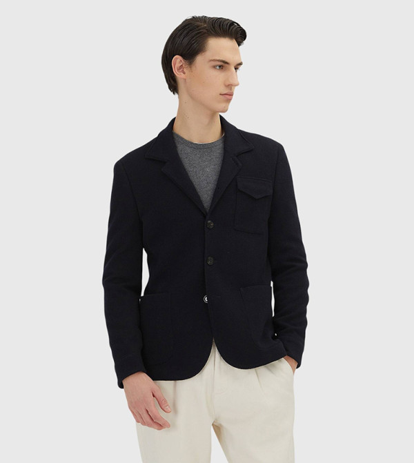 Solid Slim Fit Wool Blended Blazer