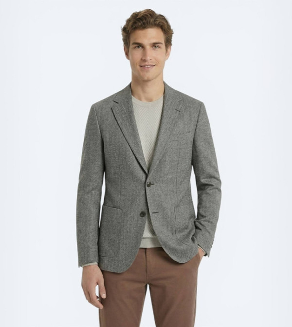 Patterned Modern Fit Linen Blend Blazer
