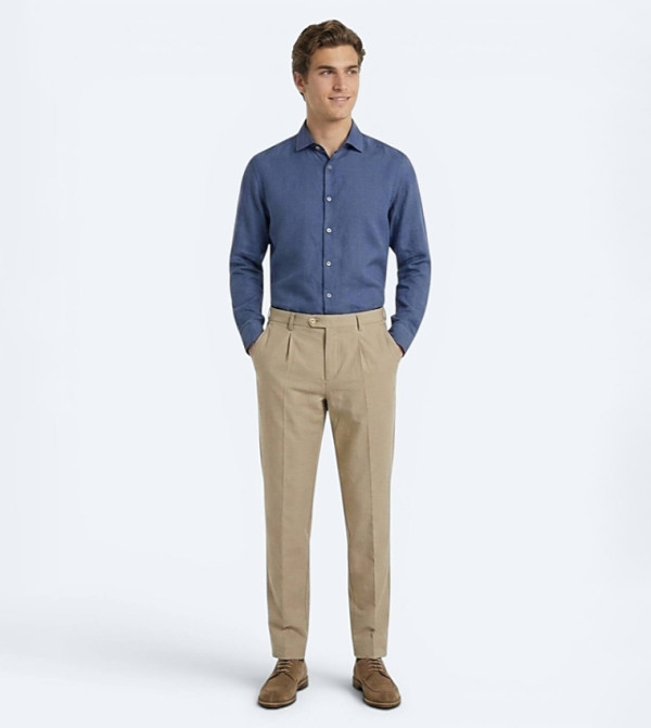 Solid Relaxed Fit Cotton Blended Trousers