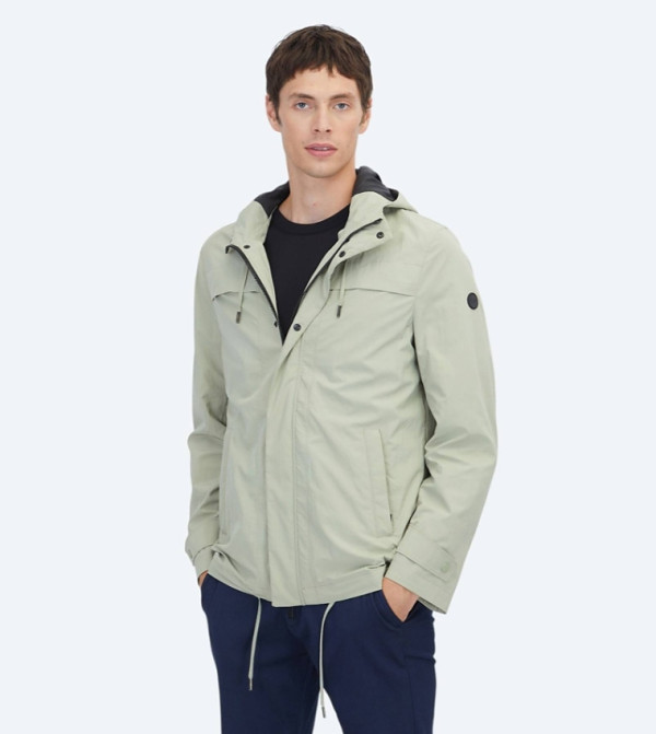 Solid Regular Fit Hooded Woven Jacket