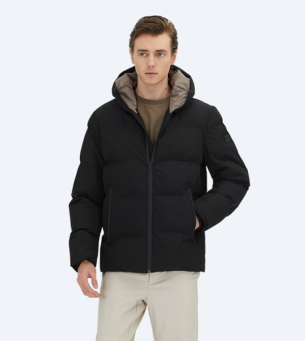 Solid Hooded Woven Puffer Jacket