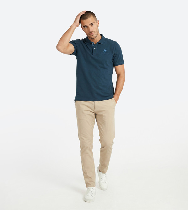 Logo Detail Solid Short Sleeve Polo T-Shirt