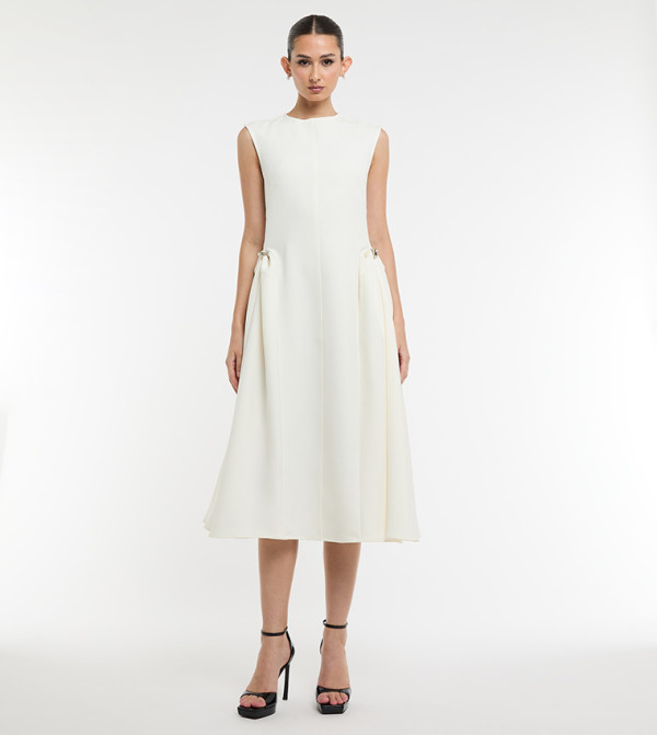 Solid Sleeveless A-Line Midi Dress