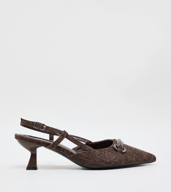 Metal Accent Pointed Toe Slingback Pumps