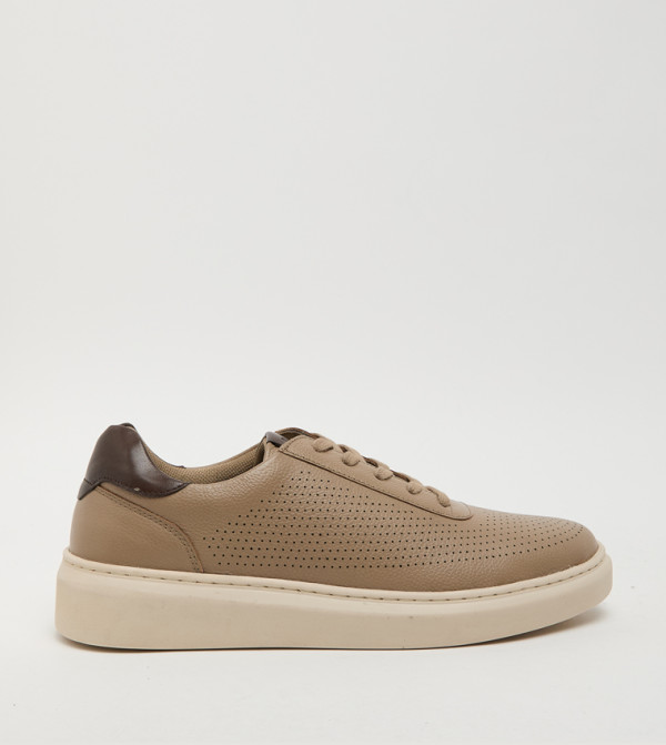 Textured Round Toe Lace-Up Sneakers