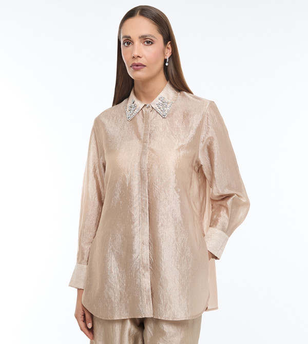 Embellished Silky Long Sleeves Shirt