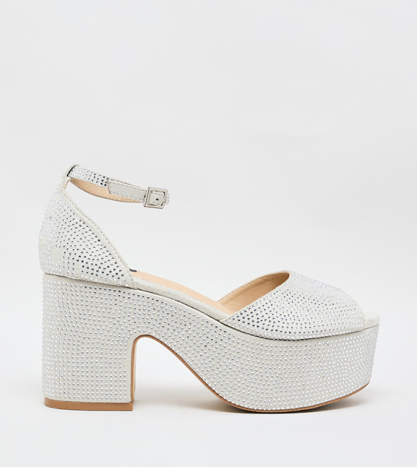 Embellished Ankle Strap Platform Heel Sandals