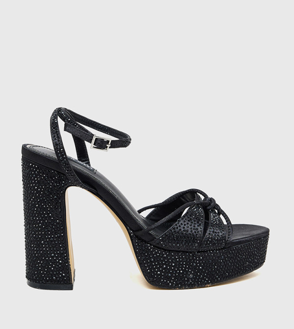 Embellished Ankle Strap Block Heel Sandals