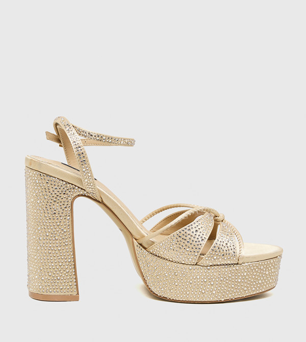Embellished Ankle Strap Block Heel Sandals