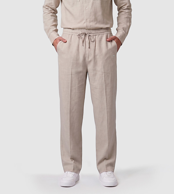Solid Drawstring Straight Fit Trousers