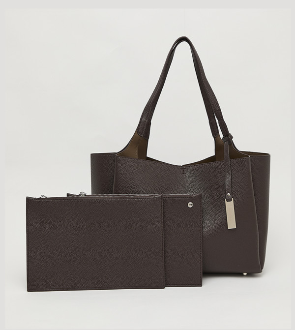 Textured Snap Button Tote Bag