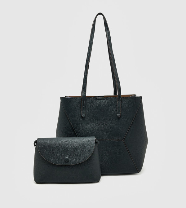 Textured Snap Button Tote Bag Set, Medium
