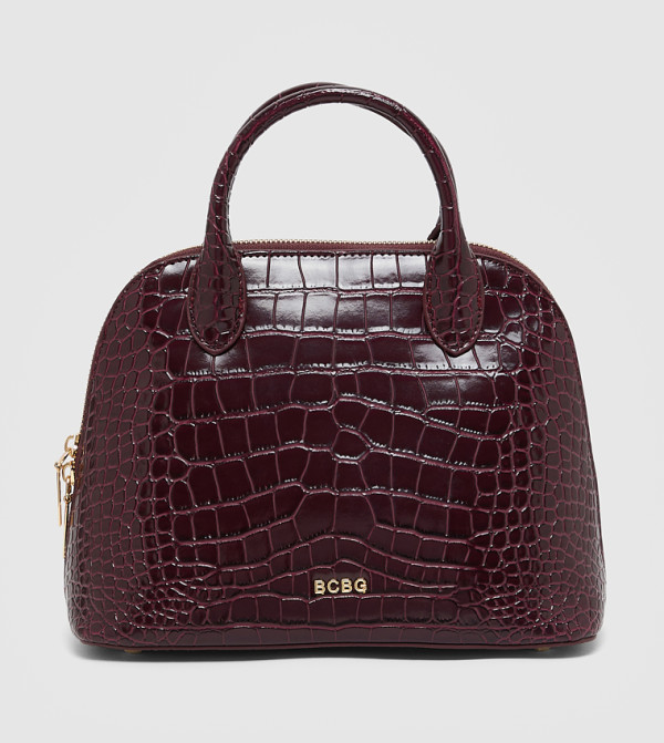 Croc Textured Zippered Satchel Bag