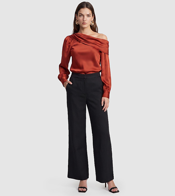 Solid Elastic Waist Flared Pants