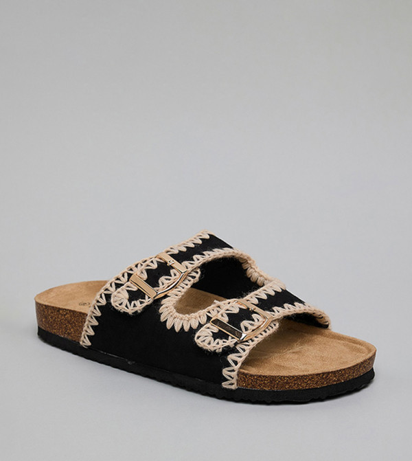 Embroidered Double Strap Comfort Sandals