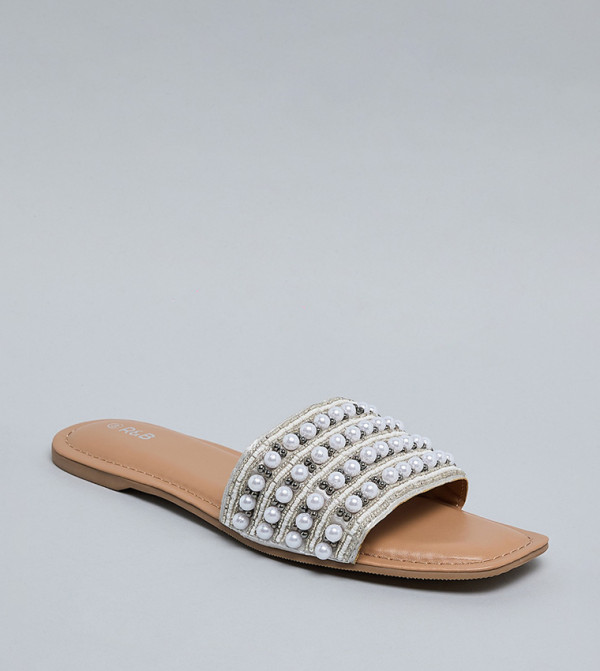 Pearl Embellished Flat Sandals
