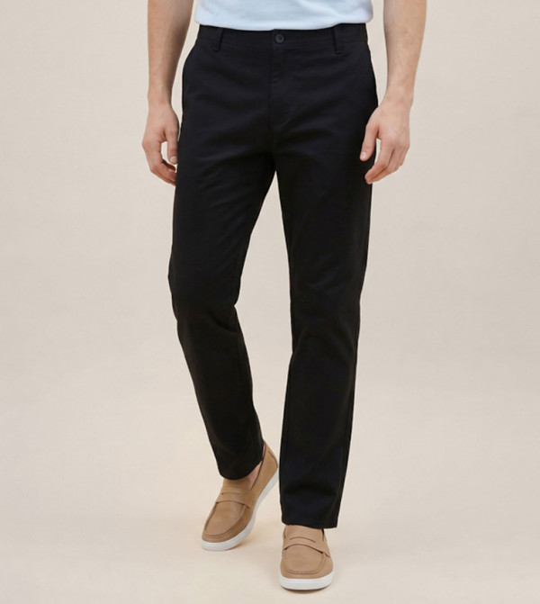 Solid Straight Fit Trousers with Button Closure