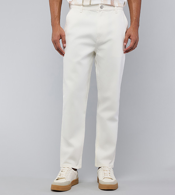 Solid Straight Fit Jeans with Button Closure