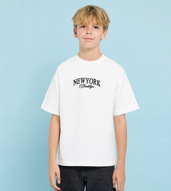 Embroidered T-Shirt with Crew Neck and Short Sleeves