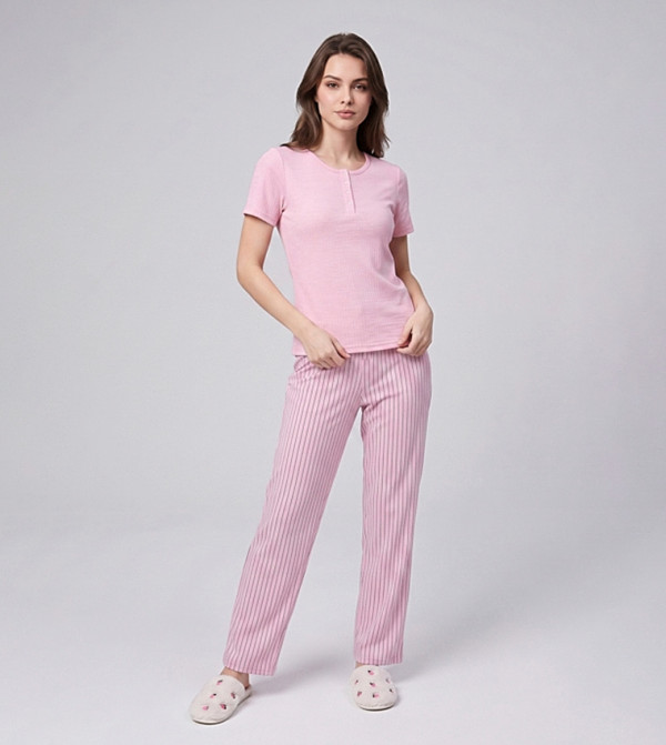 Solid Short Sleeves Pyjama Set