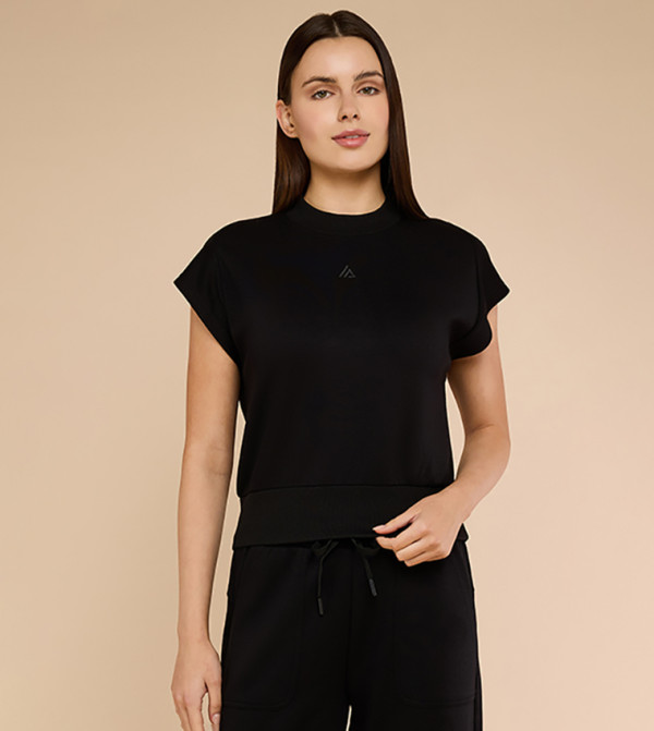 Solid Top with Mock Neck and Short Sleeves