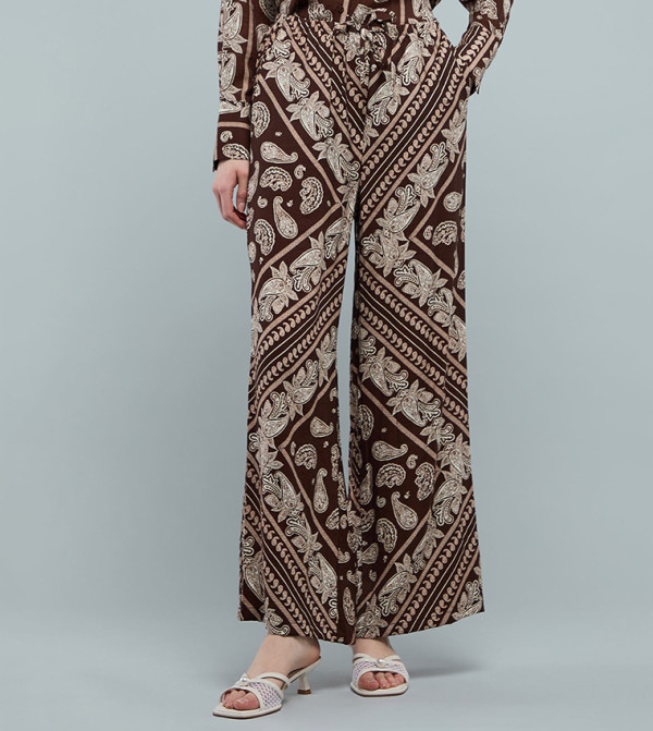 Patterned Wide Leg Pants with Elastic Waist