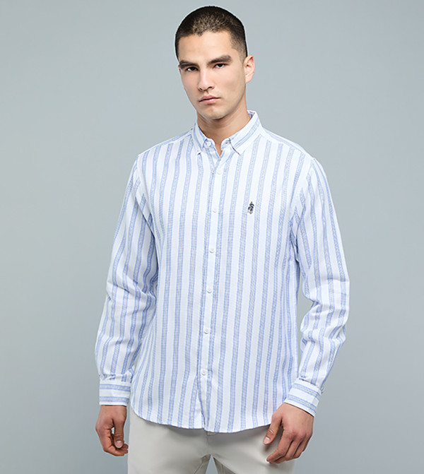 Striped Shirt with Button-Down Collar and Long Sleeves