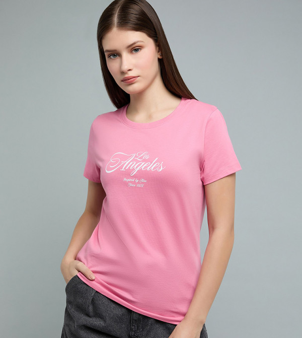 Printed T-Shirt with Crew Neck and Short Sleeves