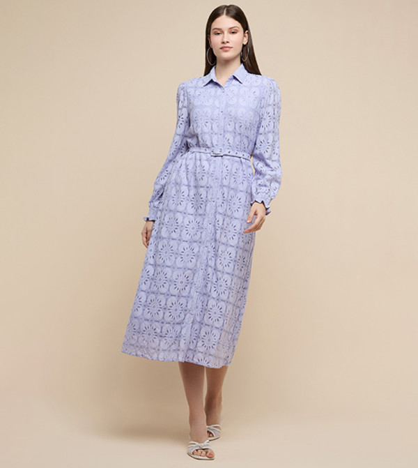 Lace Shirt Dress with Classic Collar and Long Sleeves