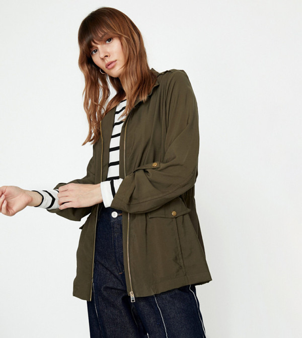 Solid Detachable Parka Jacket