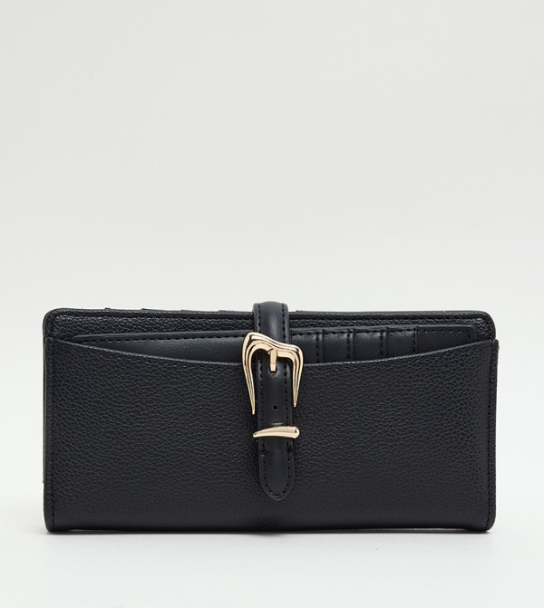 Textured Buckle Detail Long Wallet
