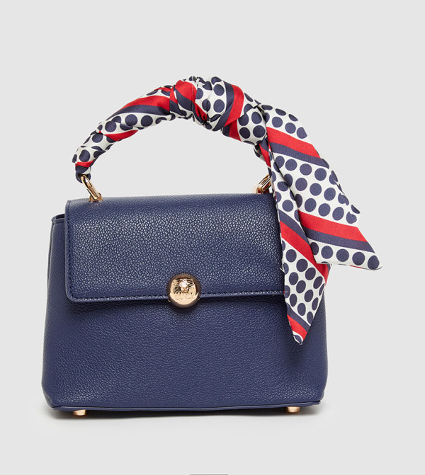Textured Scarf Detail Top Handle Bag
