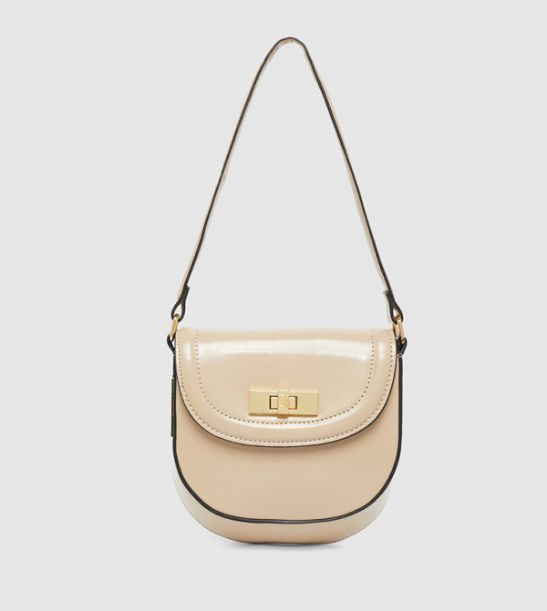 Solid Flap Twist-Lock Shoulder Bag
