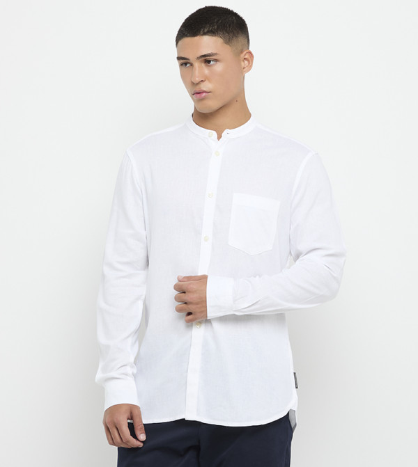 Solid Mandarin Collar Shirt
