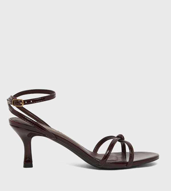 RED MERLOT Patent Ankle Strap Kitten Heel Sandals