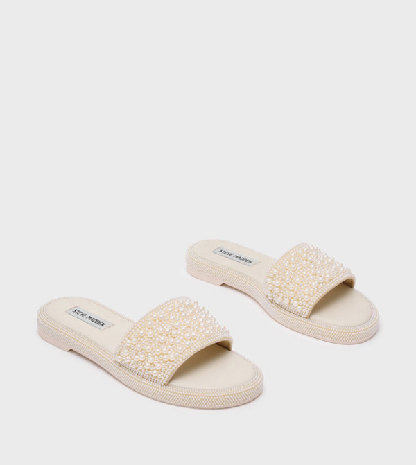 RUBEE-P Pearl Embellished Open Toe Flat Sandals