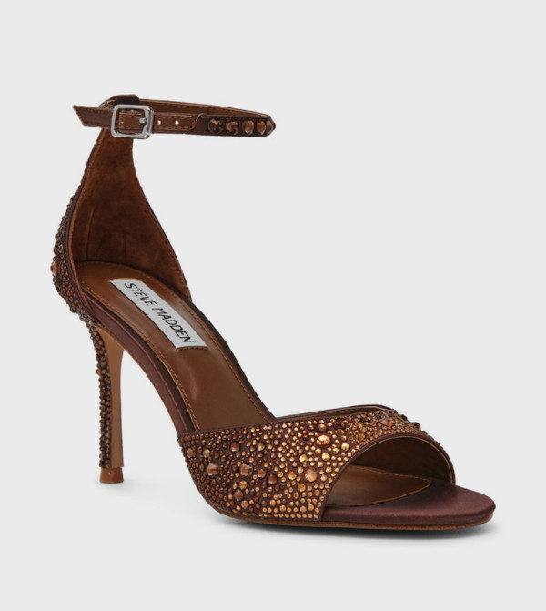 RAQUELLE Embellished Ankle Strap Heeled Sandals