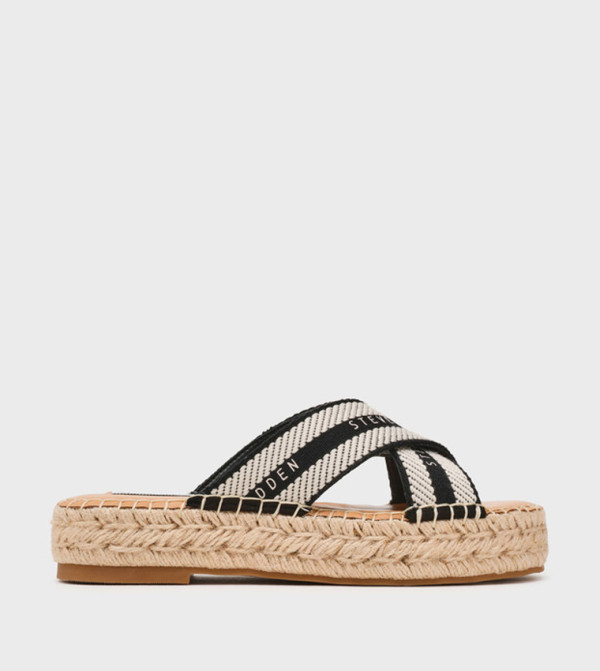 OMERA Striped Criss-Cross Strap Flatform Sandals
