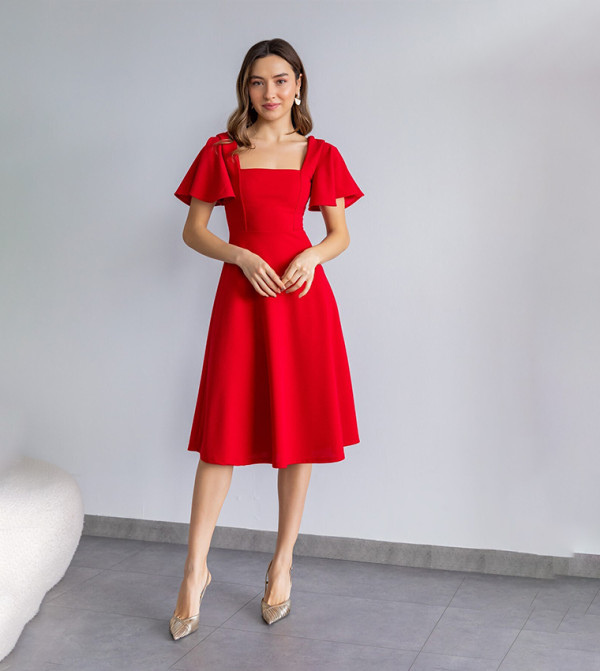 Solid Flutter Sleeves Atlas Midi Dress