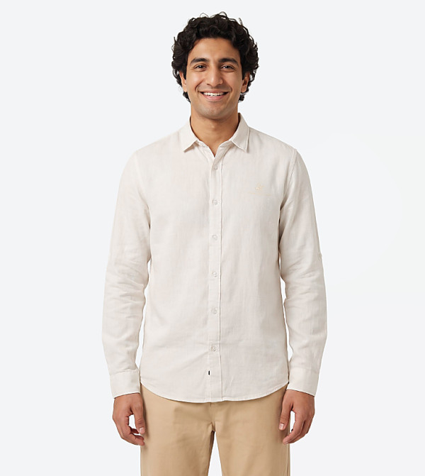Logo Embroidered Long Sleeves Linen Shirt