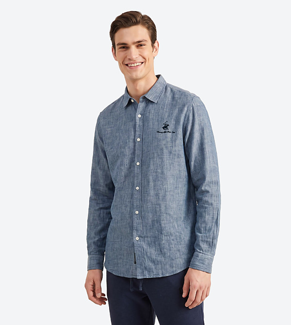 Logo Embroidered Long Sleeves Linen Shirt